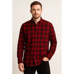 American Eagle Mens‎ Classic Fit Shirt Size XL Red Plaid Long Sleeve cotton
